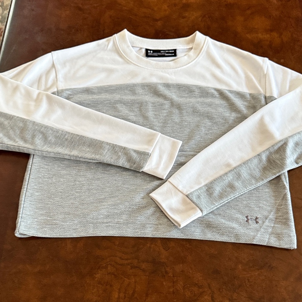 Under Armour White and Gray Crew Neck Top